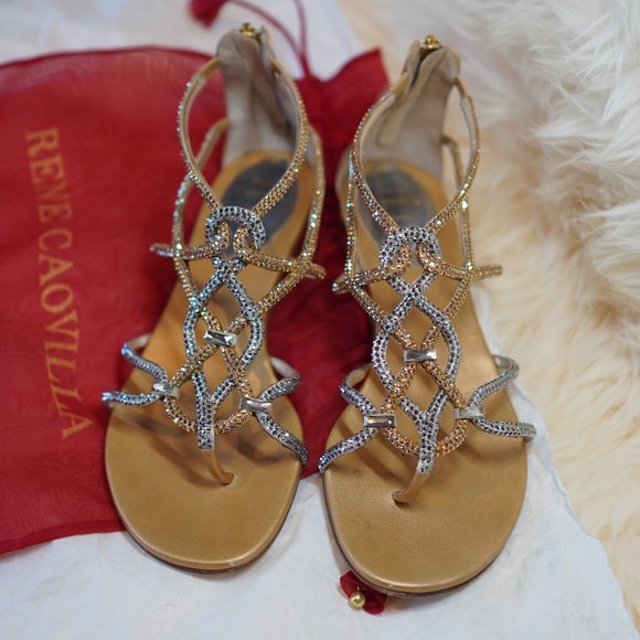 RENE CAOVILLA gold silver stain/lamb strass sandal - Picture 2 of 5